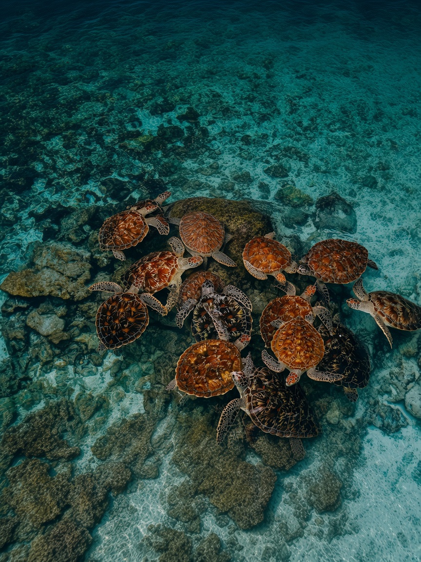 Green turtles in shallow water at Nungwi